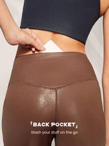 GLOWMODE Foiled Leather Effect Straight Wide Leg Pocket Brushed Sports Pants