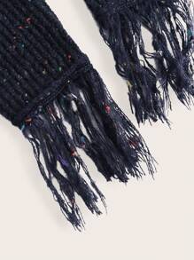 ROMWE PUNK Fringe Trim Buckle Front Crop Cardigan - Navy Blue - View 3