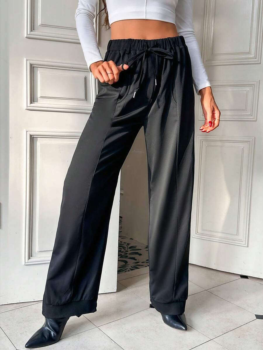 SHEIN Essnce Dây thắt lưng Quần ống rộng - màu đen - Xem 1