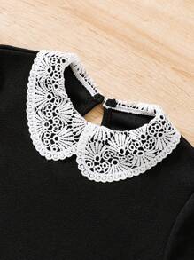 SHEIN 女大童蕾絲拼接彼得潘領洋裝 - 黑色 - 查看 4