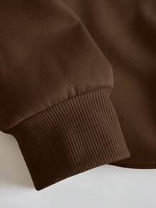 INAWLY Plus Letter Graphic Thermal Lined Sweatshirt, For Winter - Coffee Brown - View 3