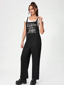 Nemons 標語圖案口袋貼布背帶連身褲不帶T恤 - 黑色 - 查看 4