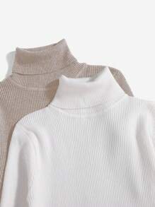 SHEIN Essnce 3pcs Solid Turtleneck Rib-Knit Sweater In Fall/Winter - Multicolor - View 3