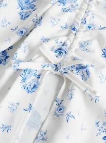 SHEIN Girlism Thiếu niên cô gái In hoa Xù Tách đùi Váy Dây - Màu xanh lam - Xem 5