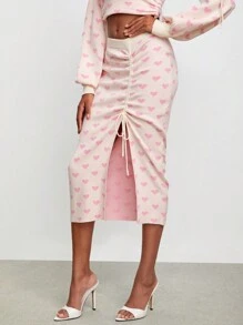 VNCIRCLE 设计师心形图案抽绳开叉大腿优雅毛衣裙，秋季，适合秋冬季，节日，派对，除夕， - 彩色 - 查看 1