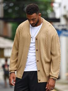 Manfinity Homme Men Solid Cable Knit Button Up Cardigan - Brown - View 6