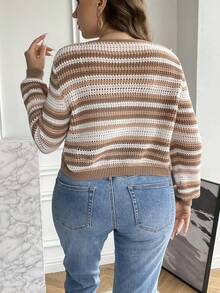 SHEIN Franclia Plus Striped Pattern Tie Front Cardigan - Multicolor - View 2