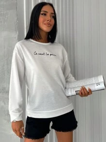 EURMUSE Letter Graphic Drop Shoulder Sweatshirt - White - View 5