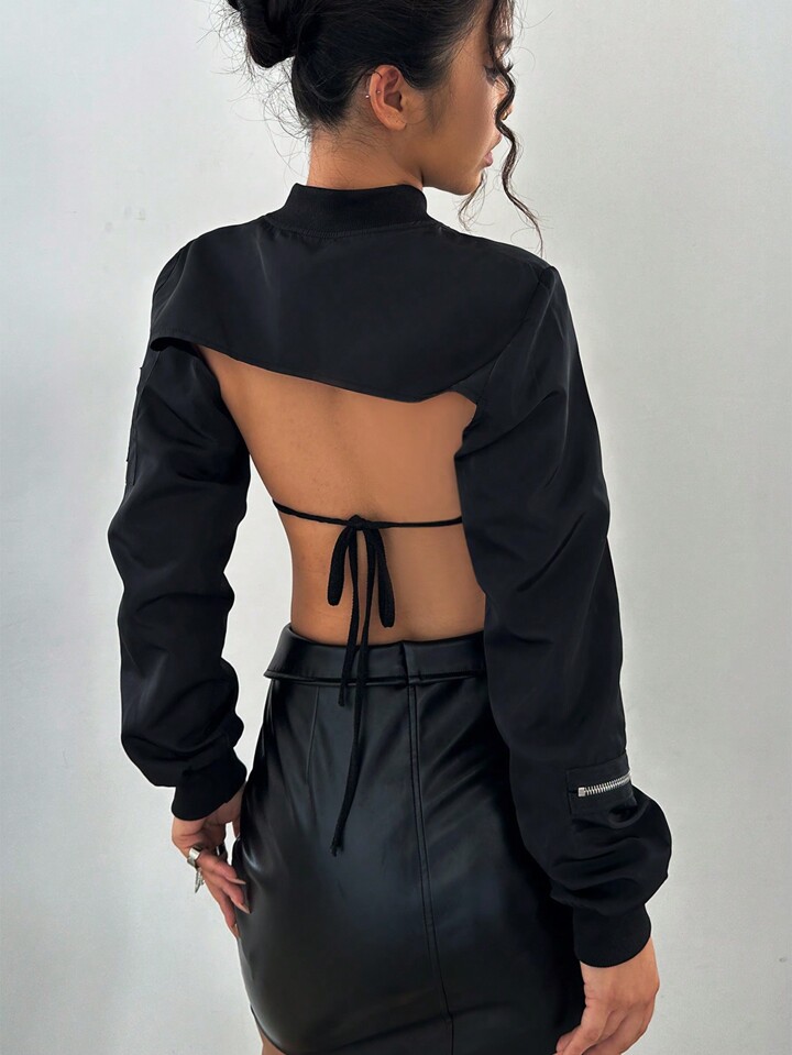 ジャケット OPEN YY_TheOpen Product PAPER LIKE CROP BOMBER (BLACK) OPEN YY Black Paper Like Crop Bomber Jacket OPEN YY