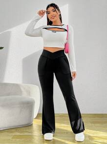 Solflare Plus Slant Pocket Split Hem Flare Leg Leggings