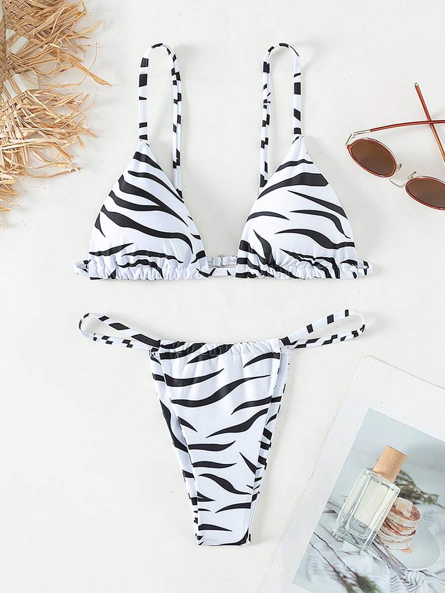 斑馬紋三角T後比基尼套裝