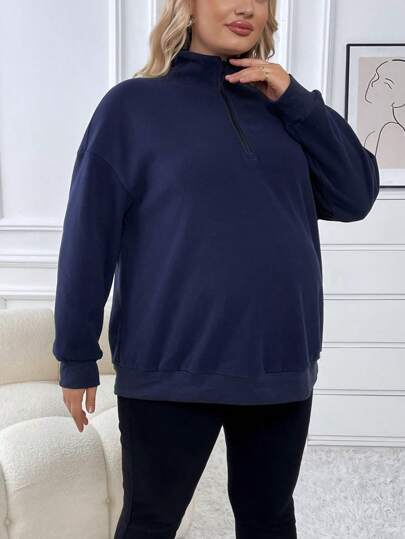SHEIN Plus Half Zip Drop Shoulder Sweatshirt For Maternity