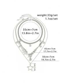 ROMWE Goth 3pcs Fashion Zinc Alloy Star Charm Necklace For Women For Daily Decoration - Silver - View 5