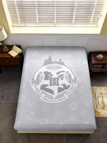 HARRY POTTER X SHEIN 1pc Animal Grey Fitted Sheet,Gifts Suitable For Children's Single Bed/Double Bed/King Bed/King Bed - Light Grey - View 7