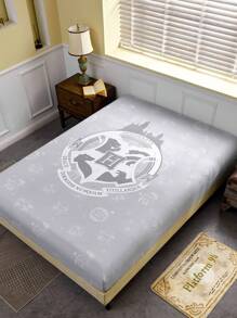 HARRY POTTER X SHEIN 1pc Animal Grey Fitted Sheet,Gifts Suitable For Children's Single Bed/Double Bed/King Bed/King Bed - Light Grey - View 3