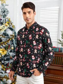 GENTILAND Loose Men's Christmas Print Button Up Shirt