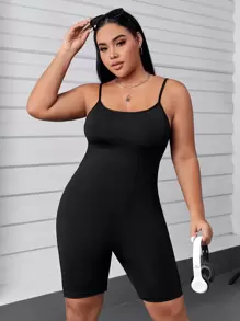 SHEIN EZwear Plus Solid Cami Unitard Romper - Black - View 6