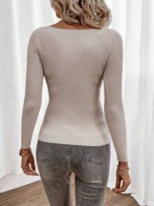 SHEIN Clasi Pull tricot côtelé à encolure bateau, hauts à manches longues