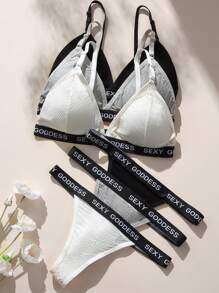 三件套信封膠帶三角杯內衣褲套裝，運動型 - 彩色 - 查看 1