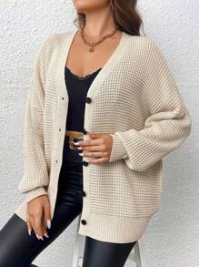 Celure 大碼落肩袖前紐扣開襟衫 - 杏色 - 查看 1