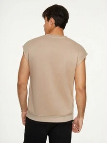 GENTILAND Men Letter Graphic Kangaroo Pocket Sleeveless Sweatshirt - Khaki - View 2