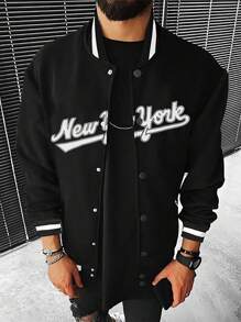 Manfinity LEGND 前紐扣字母男士外套 - 黑色 - 查看 1