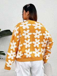 SHEIN EZwear Plus Floral Pattern Drop Shoulder Cardigan - Multicolor - View 2