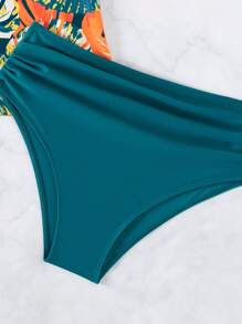 SHEIN Swim Summer Beach Tropical Print Ruffle Trim Tankini - Multicolor - View 6