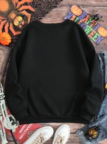 SHEIN Unity Hơn Bản in Halloween Lót nhiệt Áo nỉ - màu đen - Xem 2