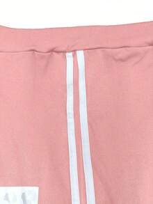 Letter Graphic Tee & Side Stripe Sweatpants - Pink - View 3