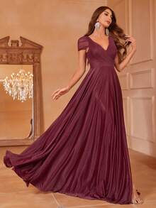 Ruched Split Thigh Formal Dress - Burgundy - View 7