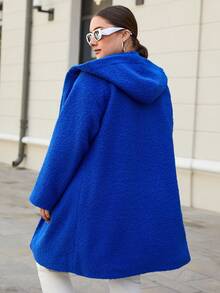 SHEIN Cottnline Plus Zipper Front Hooded Overcoat - Royal Blue - View 2
