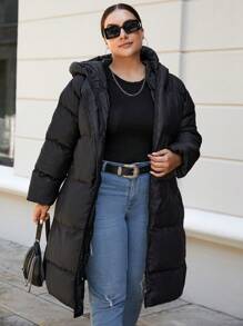 EURMUSE Plus Zip Up Hooded Puffer Coat, For Winter - Black - View 1