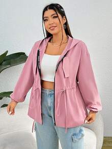 SHEIN EZwear 加抽繩腰落肩連帽大衣 - 藕粉色 - 查看 3