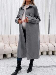SHEIN Maternity Flap Pocket Drop Shoulder Coat - Light Grey - View 3