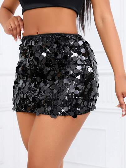 BamGleam Minifalda ajustada con lentejuelas para ropa de fiesta de vacaciones