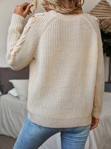 SHEIN LUNE Lace Up Raglan Sleeve Sweater - Apricot - View 2