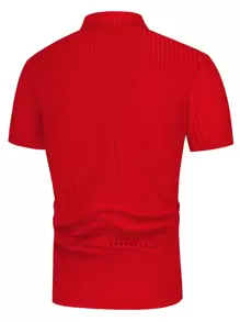 Manfinity Homme Men Solid Ribbed Knit Polo Shirt - Red - View 2