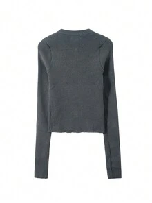 Cardigan Crop dengan Resleting Polos - Grey - View 2