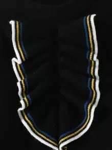 SHEIN Tween Girl Striped Pattern Ruffle Trim Sweater Dress - Black - View 4