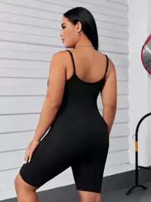 SHEIN EZwear Plus Solid Cami Unitard Romper - Black - View 2