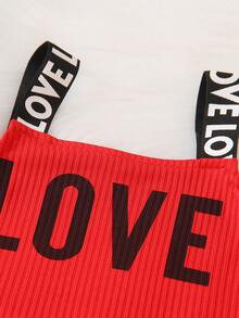 SHEIN Cô Gái Trẻ Đồ họa Chữ cái Cami ngọn & Rách Cắt Thô Quần jean & áo - Đỏ - Xem 4