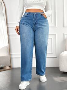 SHEIN Cottnline بنطال جينز بجيوب مائلة كاجوال - الأزرق - مشاهدة 1