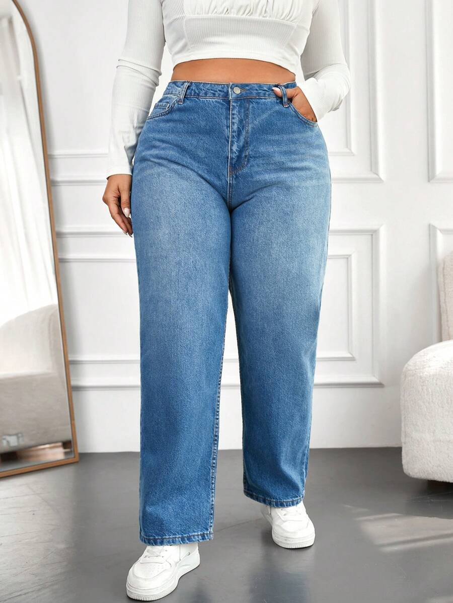 SHEIN Cottnline بنطال جينز بجيوب مائلة كاجوال - الأزرق - مشاهدة 1