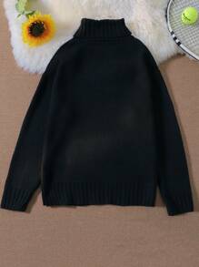 Men Turtleneck Drop Shoulder Sweater - Black - View 2