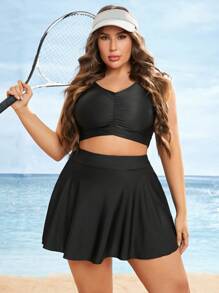 Swim Lushoire Summer Beach Plus High Waist Skort With Phone Pocket