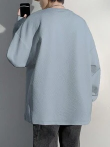 Nam Chất rắn Thả vai Áo nỉ - Màu xanh nhạt - Xem 2