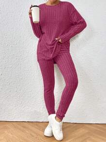 SHEIN Frenchy 落肩袖下擺開叉T恤和緊身褲