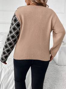 SHEIN LUNE Suéter de punto con estampado geométrico y cruce delantero, suéter de otoño e invierno - Multicolor - Ver 2