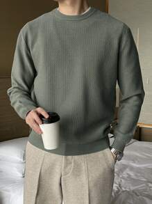 DAZY 男士纯色圆领秋季毛衣 - 綠色 - 查看 1